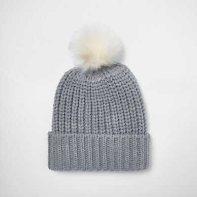 Grey knit bobble hat - hats - accessories - women