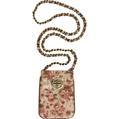 Girls cream floral print rir print phone bag