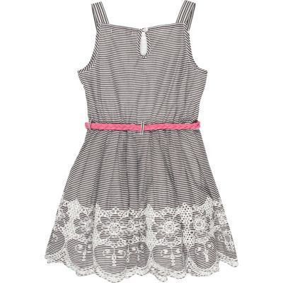 Girls navy stripe embroidered dress