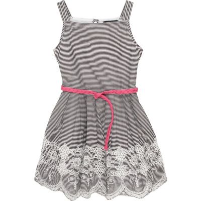 Girls navy stripe embroidered dress