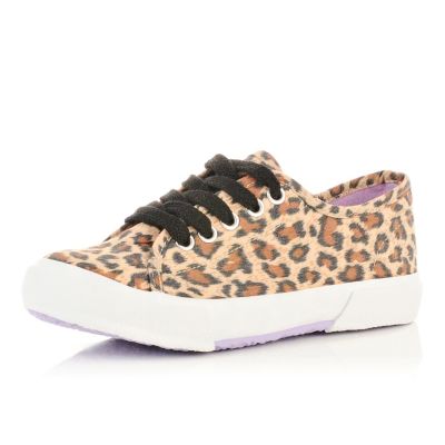Girls leopard print chunky sole plimsolls