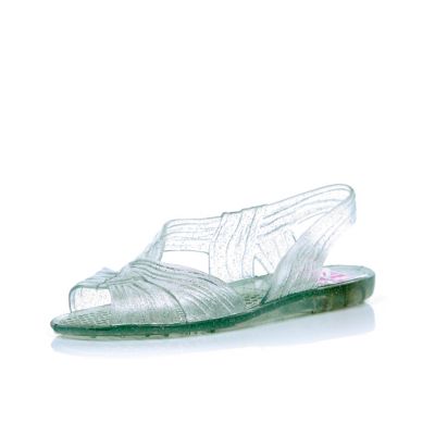 Girls white glitter twist front jelly sandals