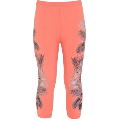 Girls coral floral cropped leggings