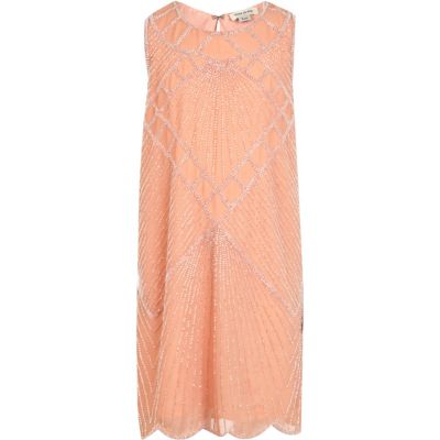 Girls pink embellished shift dress