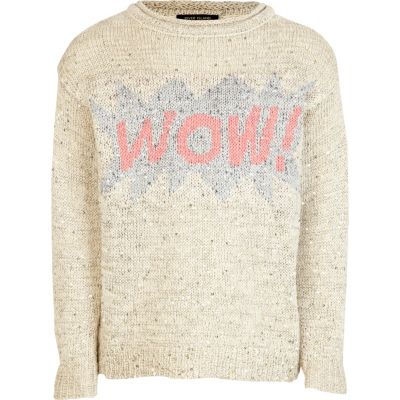 Girls beige wow sequin jumper