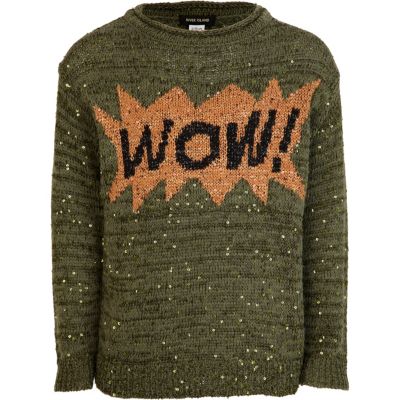 Girls khaki wow sequin jumper