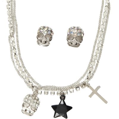 Girls silver tone multi strand necklace set