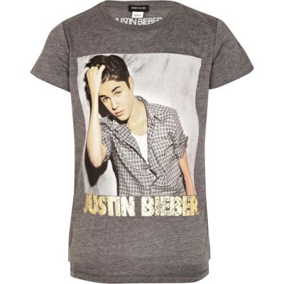 Girls grey Justin Bieber print t-shirt