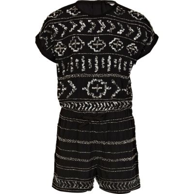 Girls black embellished playsuit