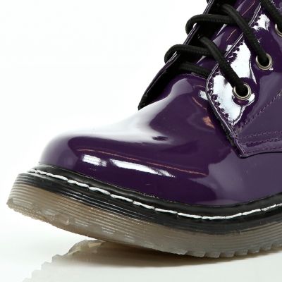 Girls purple patent chunky boots