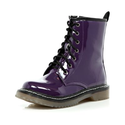 Girls purple patent chunky boots