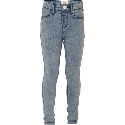 Girls blue acid wash jeggings