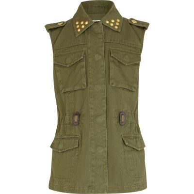 Girls khaki studded gilet