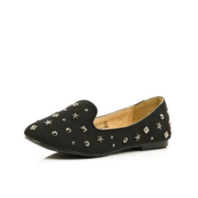 Girls black studded slipper shoes