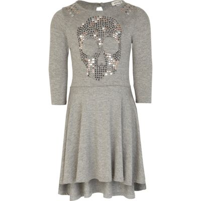 Girls grey studded skull dress