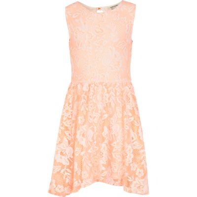 Girls orange lace skater dress