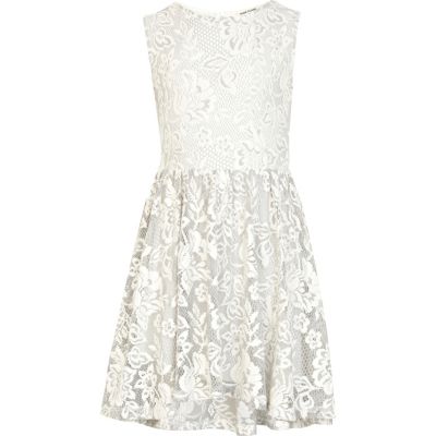 Girls grey lace skater dress