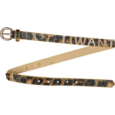 Girls brown leopard print i want belt