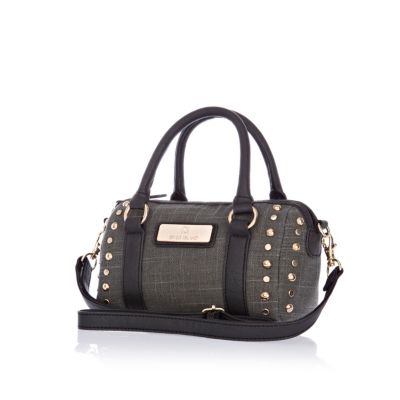 Girls khaki studded bowler bag