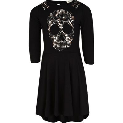Girls black studded skull dress 