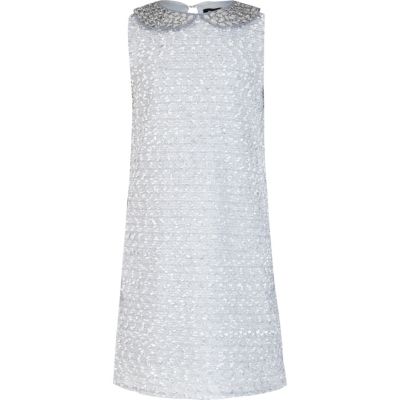 Girls grey embellished collar shift dress