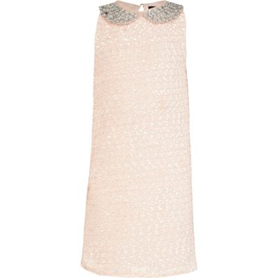 Girls pink embellished collar shift dress