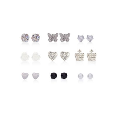 Girls silver multi pack stud earrings 