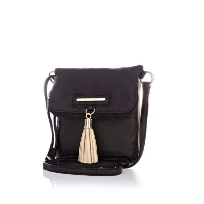 Girls black fold over bag