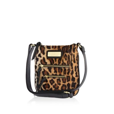 Girls brown leopard mini messenger bag