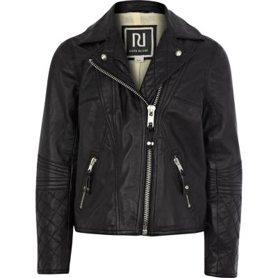 Girls black leather biker jacket