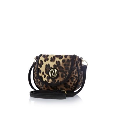 Girls brown leopard print cross body bag