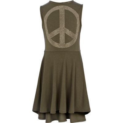 Girls khaki diamante peace dress