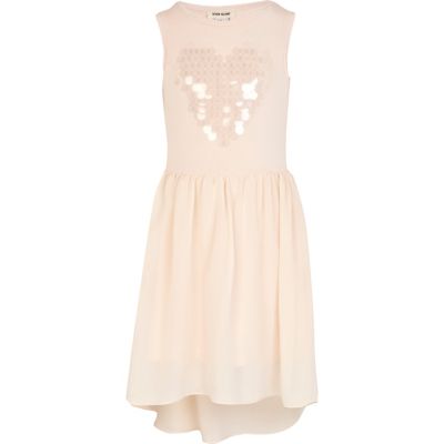 Girls beige sequin heart dress
