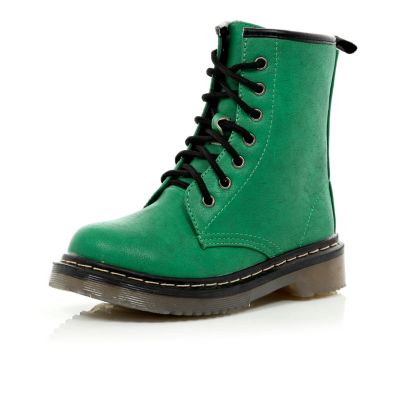 Girls green chunky boots