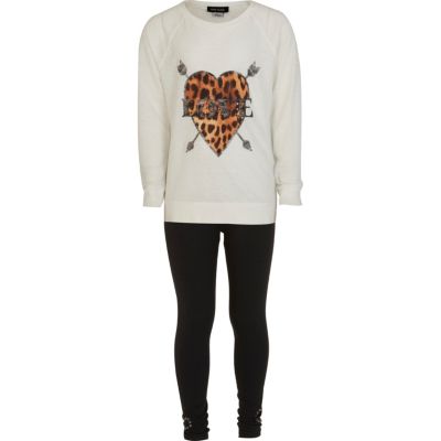 Girls cream love arrow sweat and leggings set