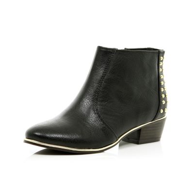 Girls black studded ankle boots