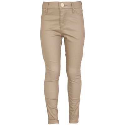 Girls beige coated jeggings