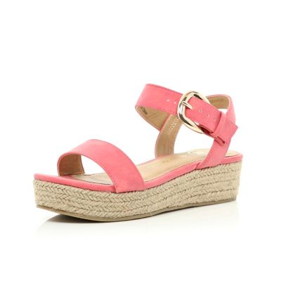 Girls coral hessian flatform sandals