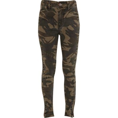Girls khaki camouflage print trousers