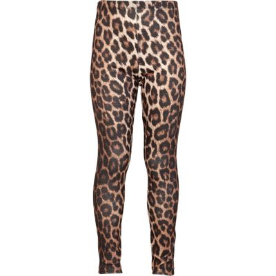 Girls brown leopard print lurex leggings 