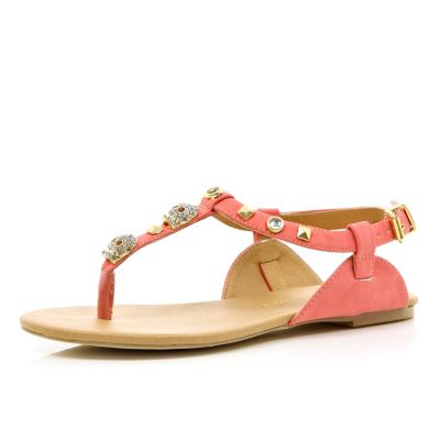 Girls coral skull embellished sandals 