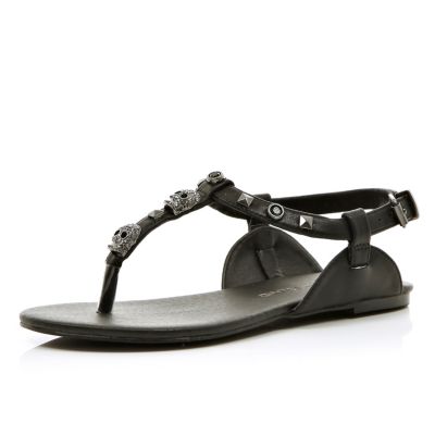 Girls black skull embellished sandals