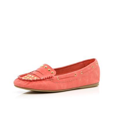 Girls pink studded moccasins
