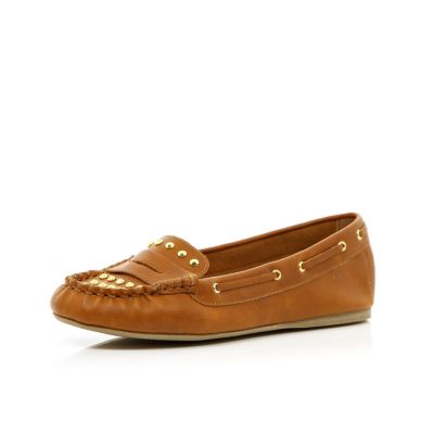 Girls brown studded moccasins
