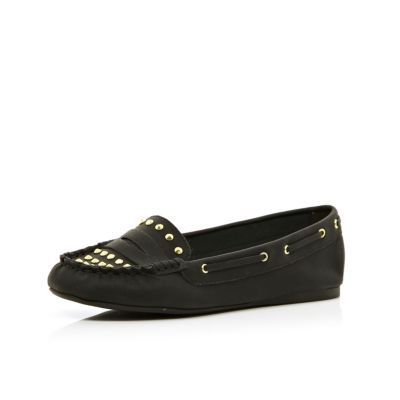 Girls black studded moccasins