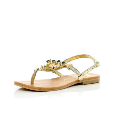 Girls gold 3d flower sandals