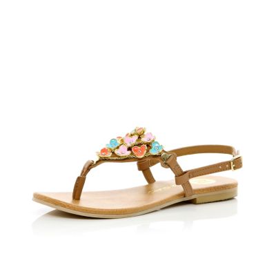 Girls brown 3d flower sandals
