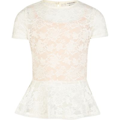 Girls cream lace peplum top