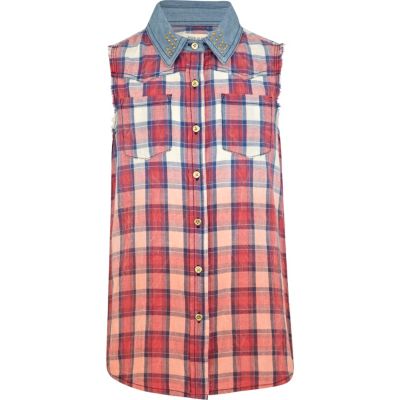 Girls red dip dye check shirt