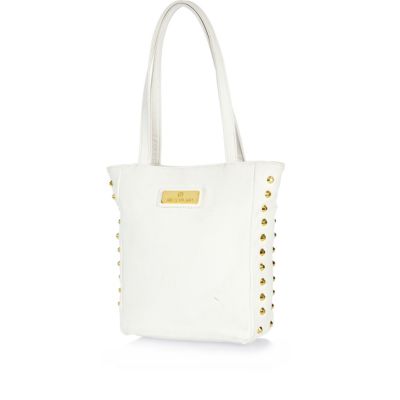 Girls white studded side shopper bag